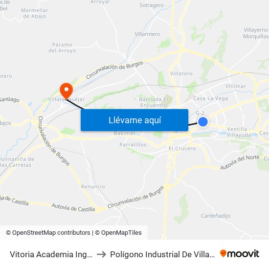 Vitoria Academia Ingenieros to Polígono Industrial De Villalonquéjar map