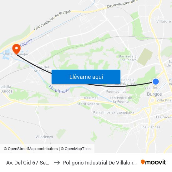 Av. Del Cid 67 Sedano to Polígono Industrial De Villalonquéjar map