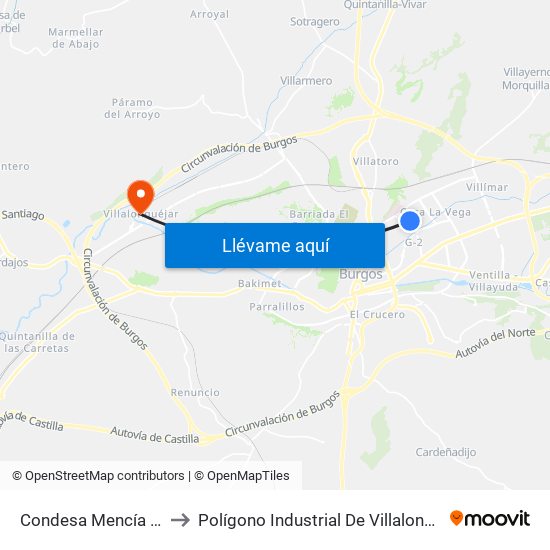Condesa Mencía 129 to Polígono Industrial De Villalonquéjar map