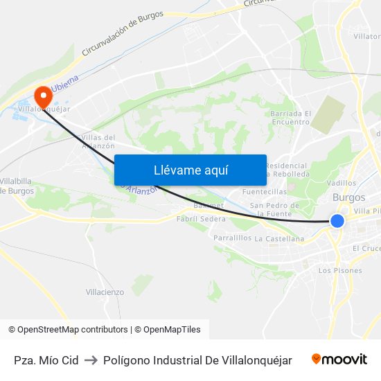 Pza. Mío Cid to Polígono Industrial De Villalonquéjar map