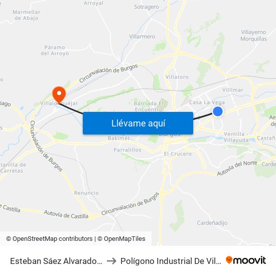 Esteban Sáez Alvarado Frente 13 to Polígono Industrial De Villalonquéjar map
