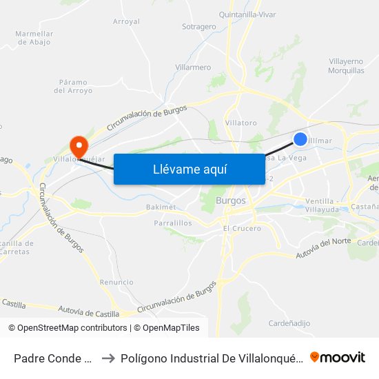 Padre Conde 27 to Polígono Industrial De Villalonquéjar map