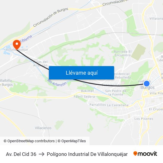 Av. Del Cid 36 to Polígono Industrial De Villalonquéjar map