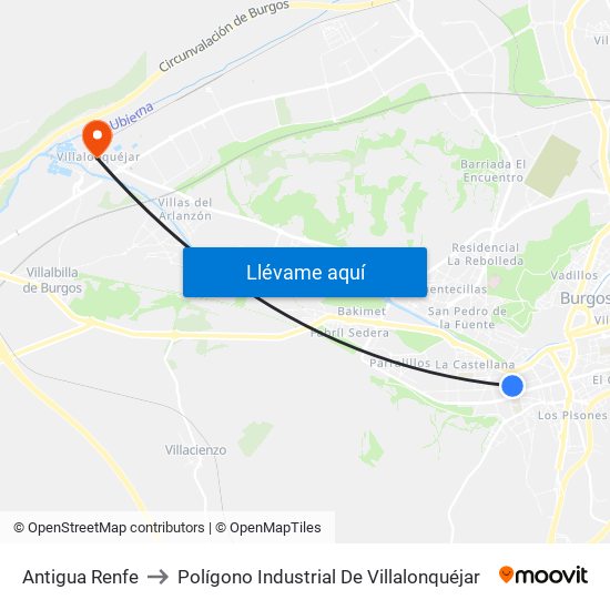 Antigua Renfe to Polígono Industrial De Villalonquéjar map