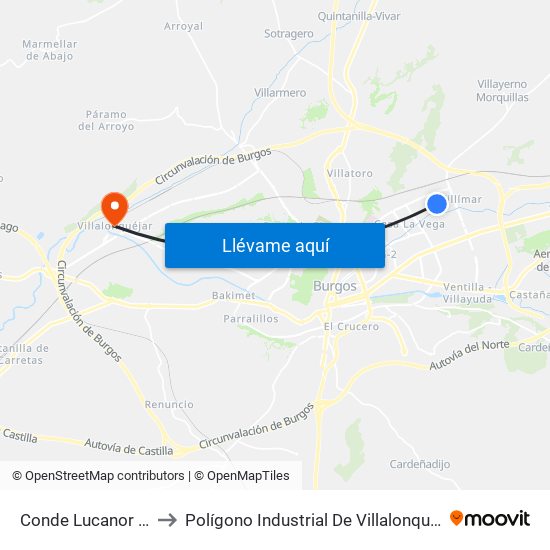 Conde Lucanor 41 to Polígono Industrial De Villalonquéjar map