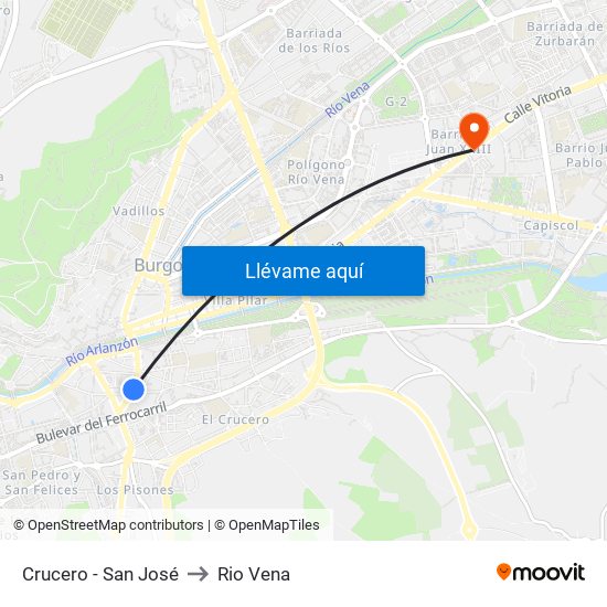 Crucero - San José to Rio Vena map