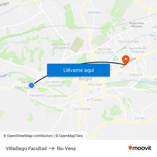 Villadiego Facultad to Rio Vena map