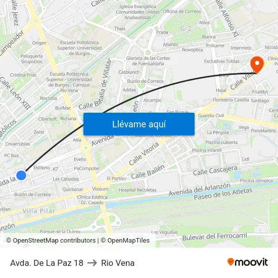 Avda. De La Paz 18 to Rio Vena map