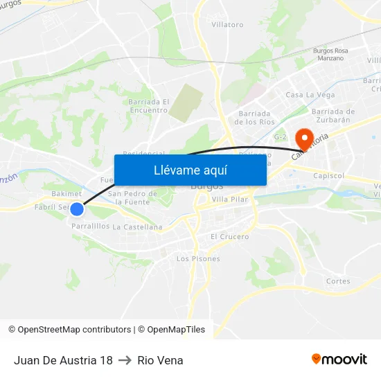 Juan De Austria 18 to Rio Vena map