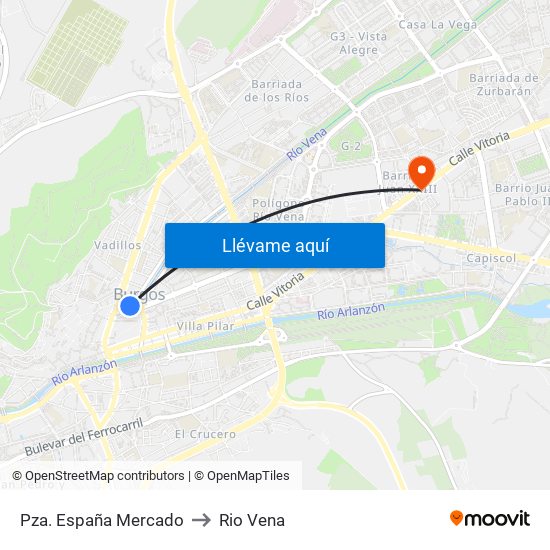 Pza. España Mercado to Rio Vena map