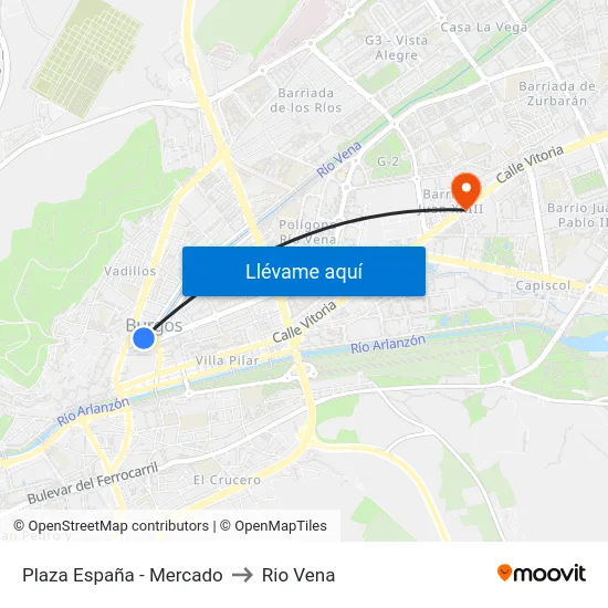 Plaza España - Mercado to Rio Vena map