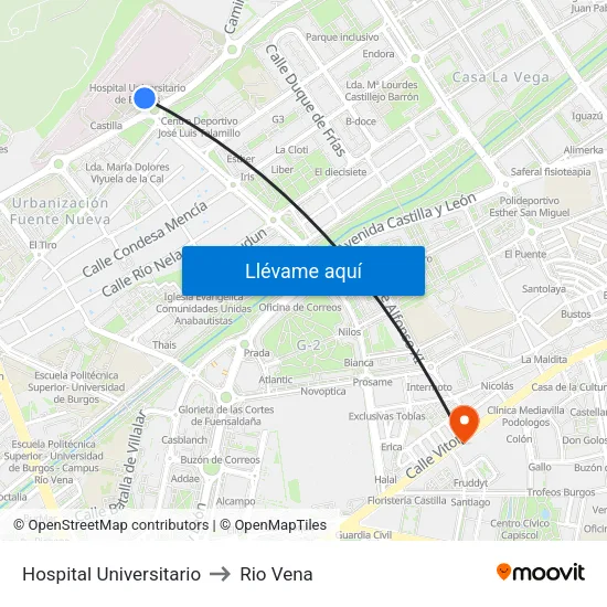 Hospital Universitario to Rio Vena map