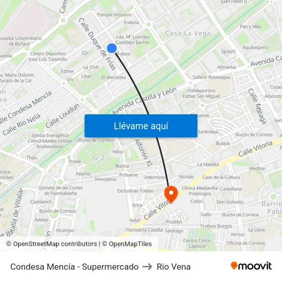 Condesa Mencía - Supermercado to Rio Vena map