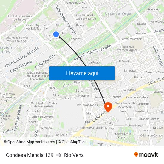 Condesa Mencía 129 to Rio Vena map