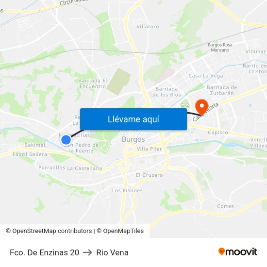 Fco. De Enzinas 20 to Rio Vena map