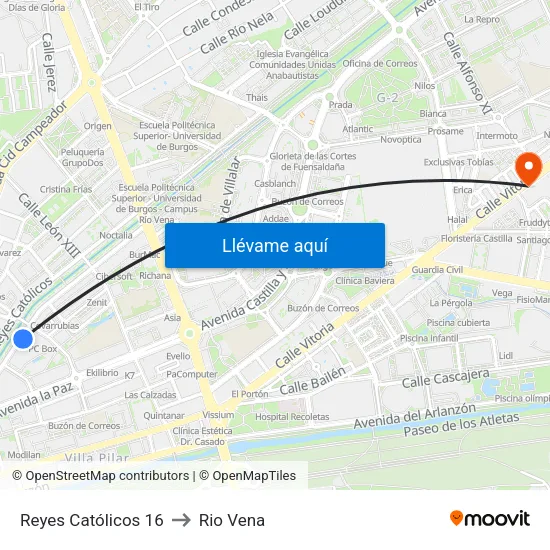 Reyes Católicos 16 to Rio Vena map