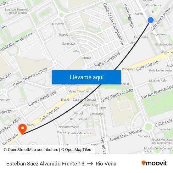 Esteban Sáez Alvarado Frente 13 to Rio Vena map