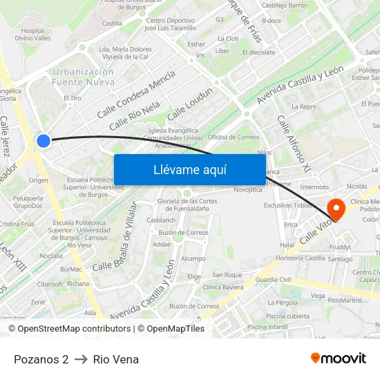 Pozanos 2 to Rio Vena map