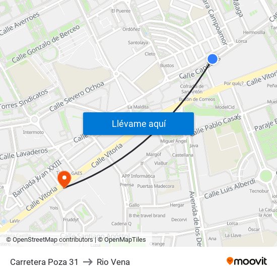 Carretera Poza 31 to Rio Vena map