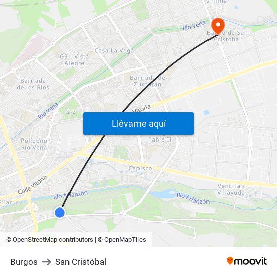 Burgos to San Cristóbal map