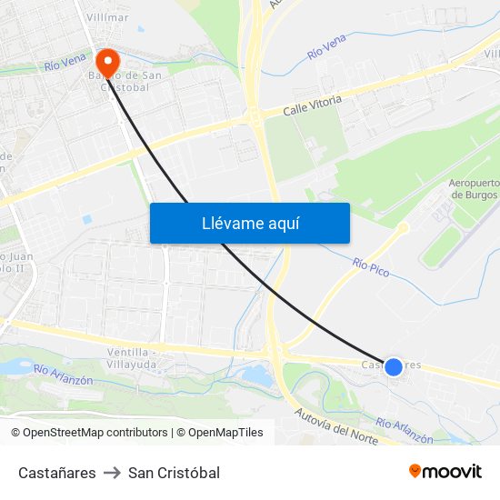 Castañares to San Cristóbal map