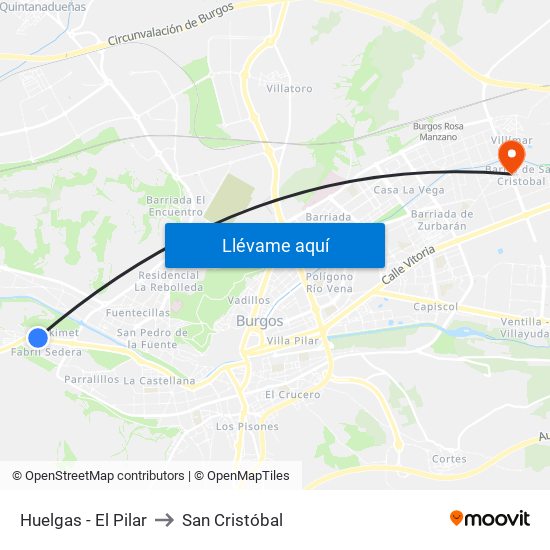 Huelgas - El Pilar to San Cristóbal map