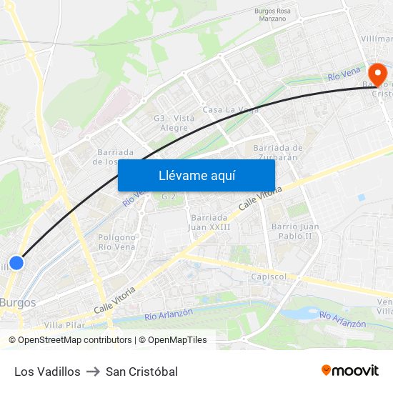 Los Vadillos to San Cristóbal map