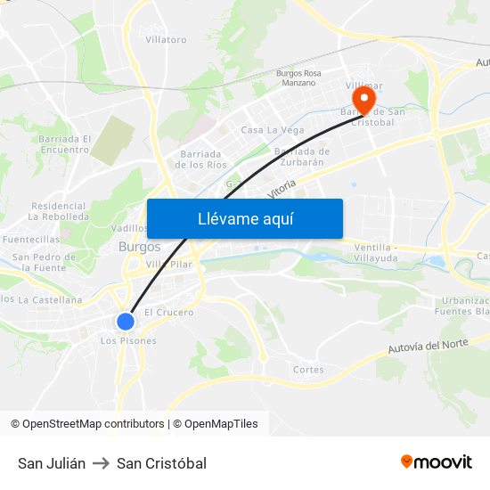 San Julián to San Cristóbal map