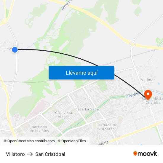Villatoro to San Cristóbal map