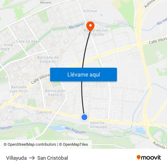 Villayuda to San Cristóbal map
