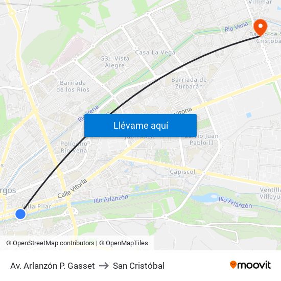 Av. Arlanzón P. Gasset to San Cristóbal map