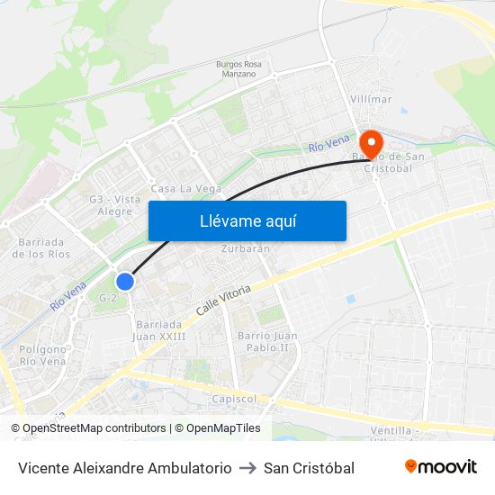 Vicente Aleixandre Ambulatorio to San Cristóbal map