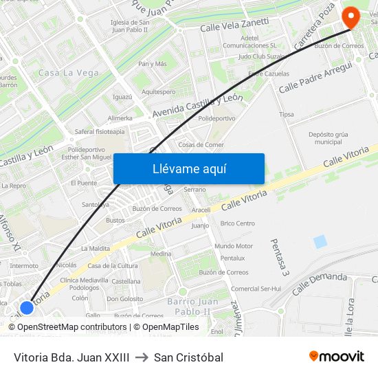 Vitoria Bda. Juan XXIII to San Cristóbal map