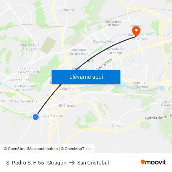 S. Pedro S. F. 55 P.Aragón to San Cristóbal map