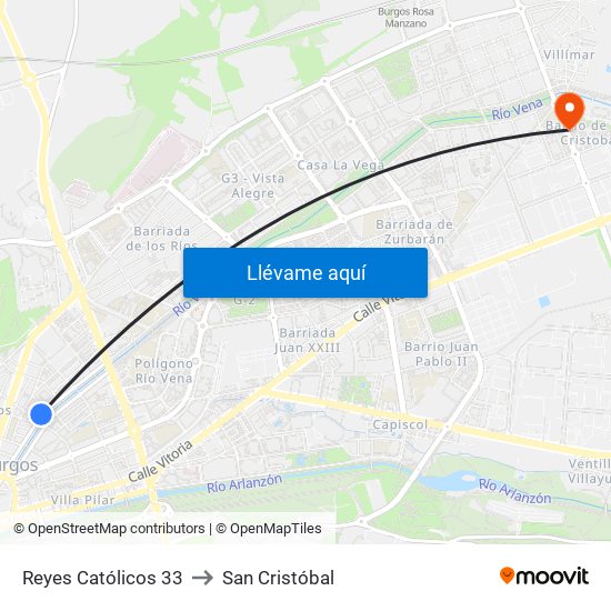 Reyes Católicos 33 to San Cristóbal map