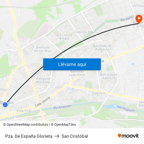 Pza. De España Glorieta to San Cristóbal map