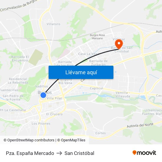 Pza. España Mercado to San Cristóbal map