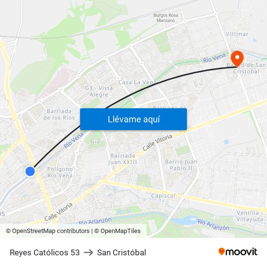 Reyes Católicos 53 to San Cristóbal map