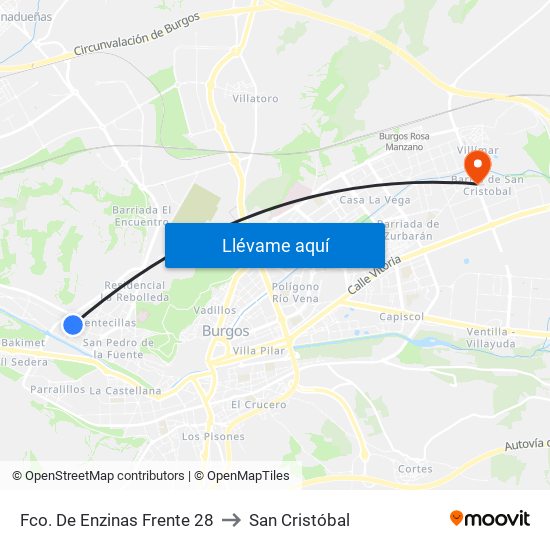 Fco. De Enzinas 28 to San Cristóbal map