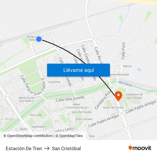 Estación De Tren to San Cristóbal map