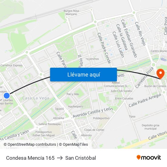 Condesa Mencía 165 to San Cristóbal map