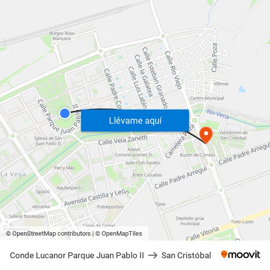 Conde Lucanor Parque Juan Pablo II to San Cristóbal map