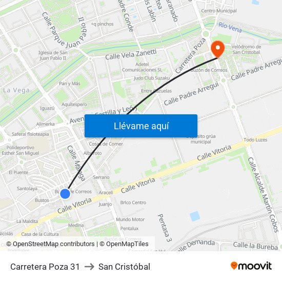 Carretera Poza 31 to San Cristóbal map