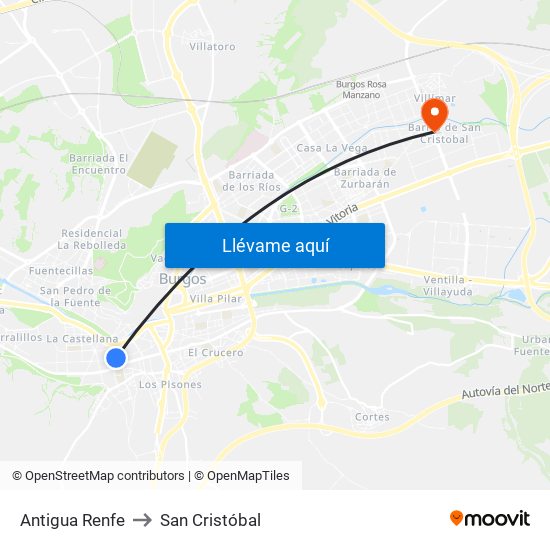 Antigua Renfe to San Cristóbal map