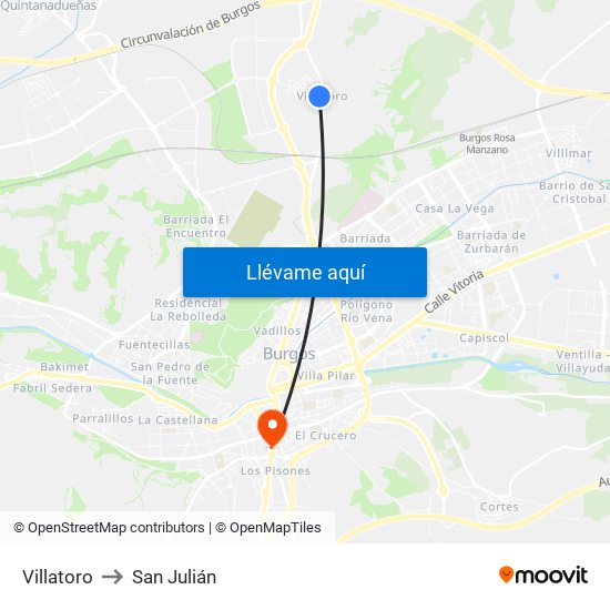 Villatoro to San Julián map