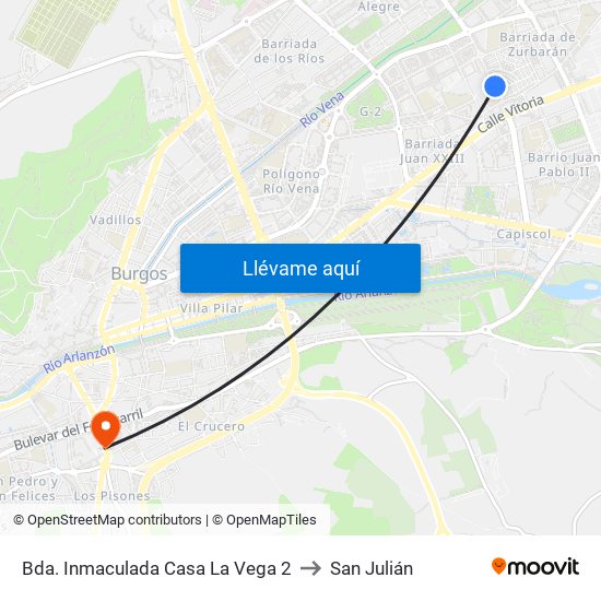 Bda. Inmaculada Casa La Vega 2 to San Julián map