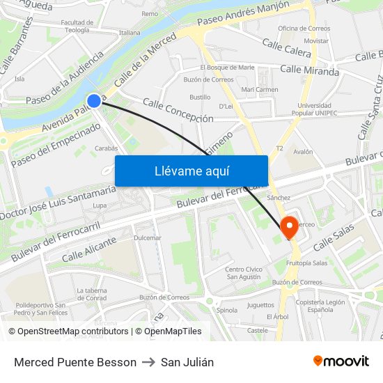 Merced Puente Besson to San Julián map