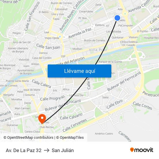 Av. De La Paz 32 to San Julián map