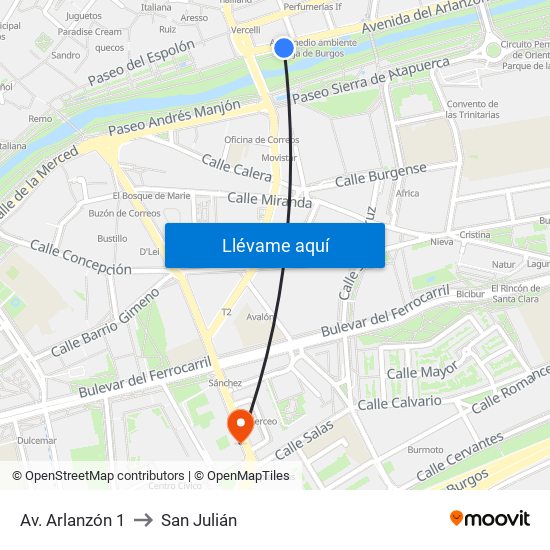 Av. Arlanzón 1 to San Julián map
