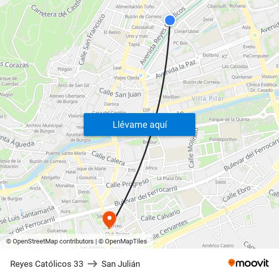 Reyes Católicos 33 to San Julián map